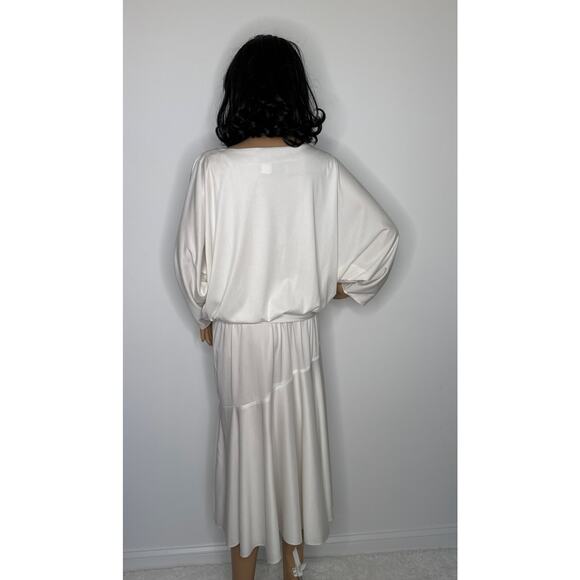 Vintage 1980s Riccardo White Batwing Dress Sequin Geometric Design medium - Picture 5 of 16